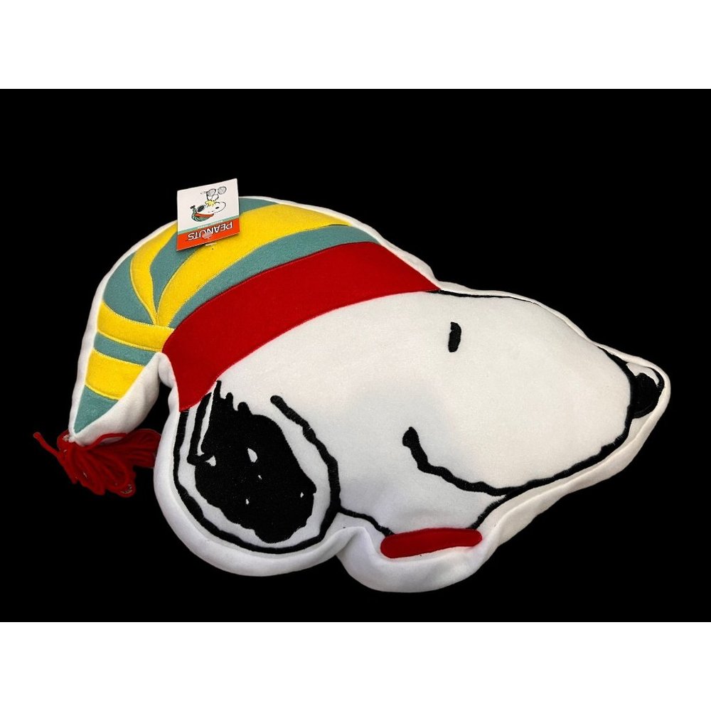 Peanuts Snoopy Plush Pillow 17 x 12 White Christmas Hat Beanie Holidays